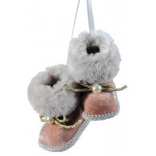 Χριστουγεννιάτικα Κρεμαστά Υφασμάτινα Μποτάκια, με Χάντρα - Σετ 2 τεμ. (9cm)